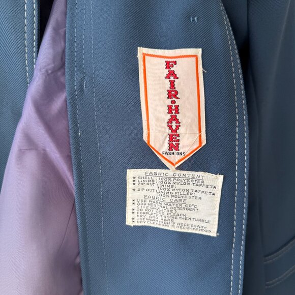 Vintage 1960s Fairhaven Blue Trench Coat Jacket Made in British Hong Kong - Picture 9 of 10